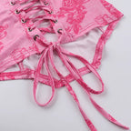 Strapless Printed Corset Top With Lace Up Details Hollow Out