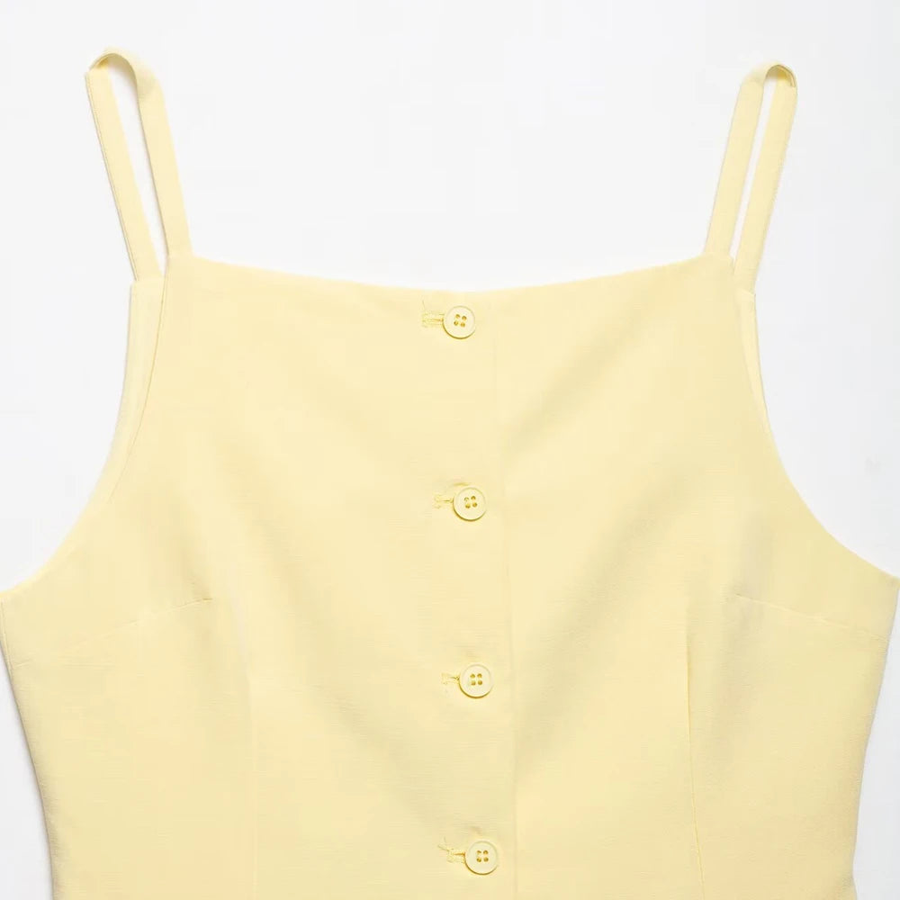 Buttoned Waistcoat Two Piece Shorts Set With Mid-Waist Pockets