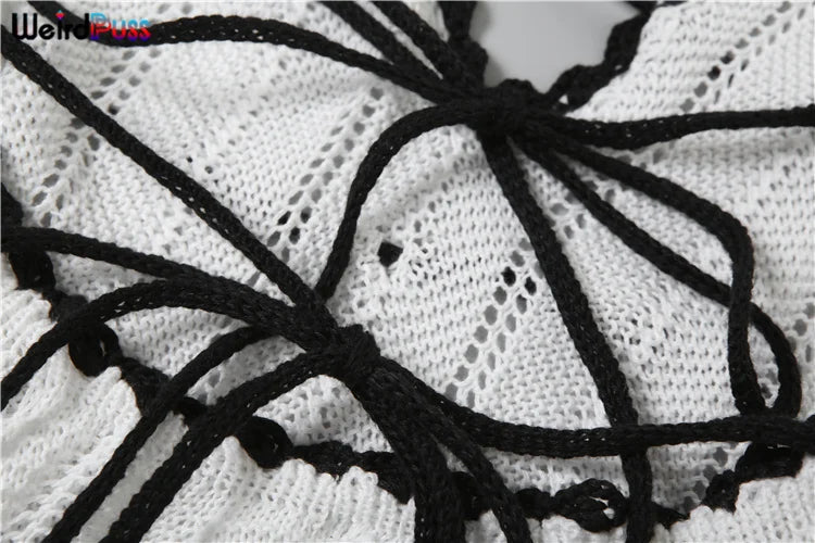 Backless Halter Dress in Color Block Lace Up