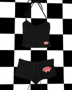 Graphic Letter Print Crop Top With Shorts Grunge Streetwear Vibe