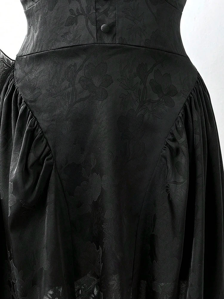 Plus Size French Jacquard Dress With V Neck And Lace Back Cutout