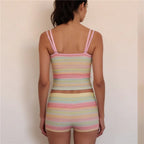 Pastel Rainbow Set With Seamless Cami Top And Ribbed Knit Boyshort Cozy Retro Vibe