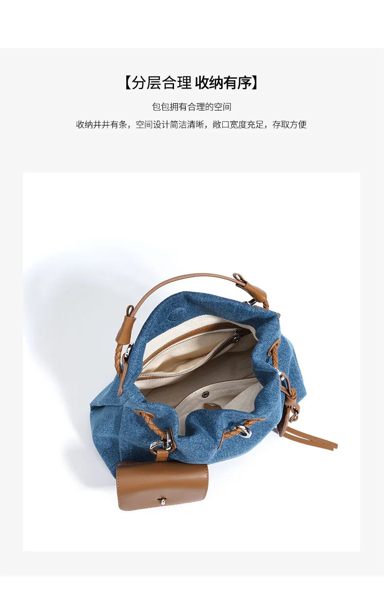Denim Day Bag With Minimalist Crossbody
