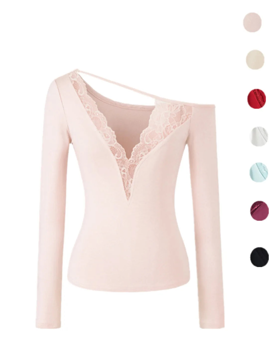 Lace Splice Long Sleeve Vneck Top For Night Out Chic