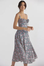 Spaghetti Strap Maxi Dress With Wrap Bow Lace Up Front Elegant Long Gown
