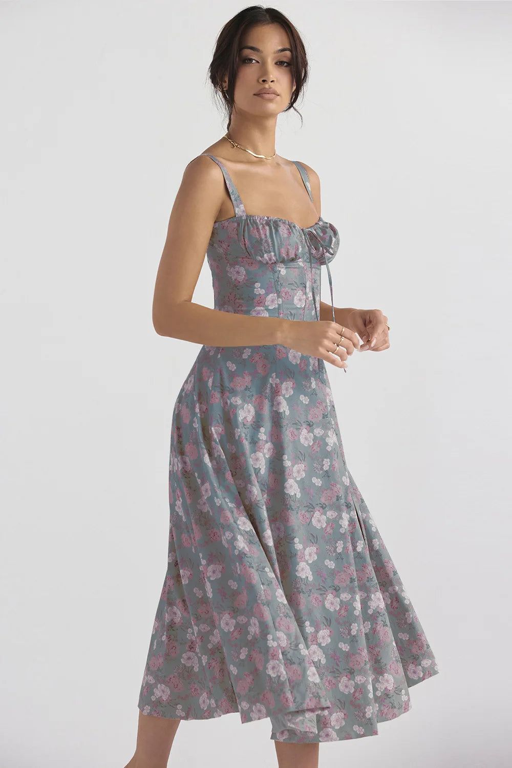 Spaghetti Strap Maxi Dress With Wrap Bow Lace Up Front Elegant Long Gown