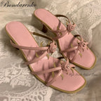 Vintage Rose Slippers With Flowers Strappy Low Heel Mules