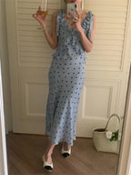 Allover Printed Dress With V Neckline Ruffles And Sleeveless Silhouette