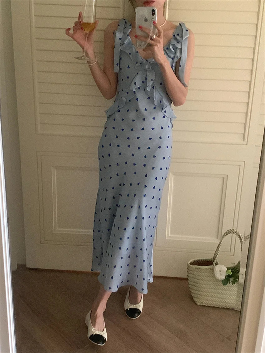 Allover Printed Dress With V Neckline Ruffles And Sleeveless Silhouette