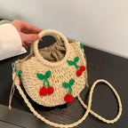 Cherry Deco Chic Shoulder Bag Mini Basket Purse Paper Weave Handmade