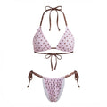 Women 2 Pieces Bikini Swimsuits Dots Print Tie-Up Halter Sleeveless Padded Bra Thong Bottoms