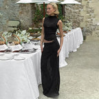 Vintage Polka Dot Dress Set With See Through Top And Long Skirt For Summer Parties