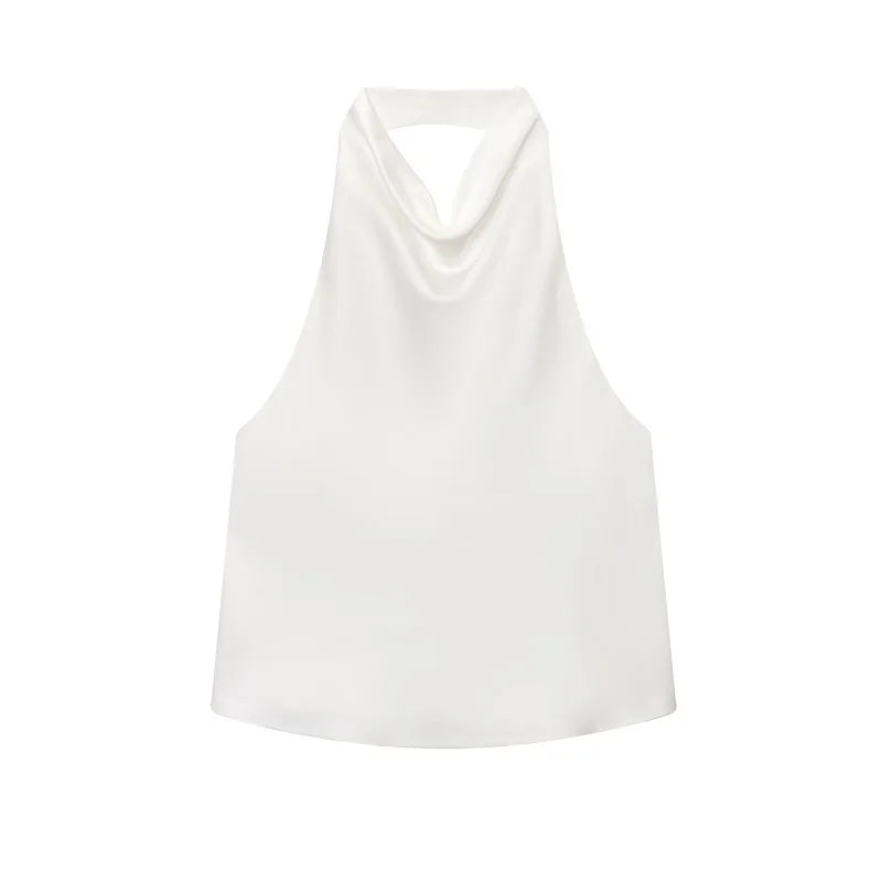 Elegant Satin Backless Halter Top For Women Off Shoulder
