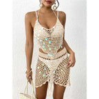 Hollow Out Skirt Crochet Knitted 2 Pieces Suits Cover Up