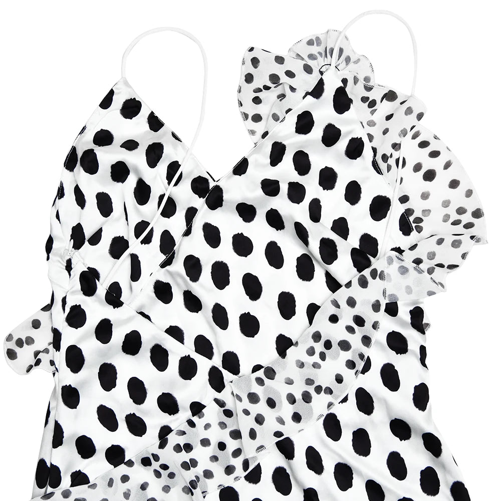 Backless Dot Print Floral Maxi With Spaghetti Straps