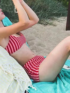 Striped Halter Bikinis Set High Waisted Two-piece Swimwear
