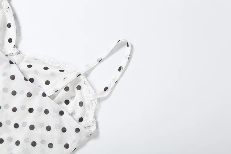 Polka Dot Sling Dress With Backless V Neck Sleek Sheath