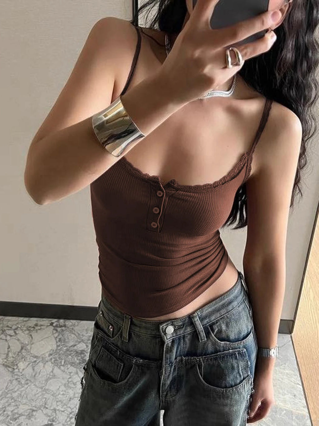 Square Collar Backless Single Breasted Ruffles Camisole