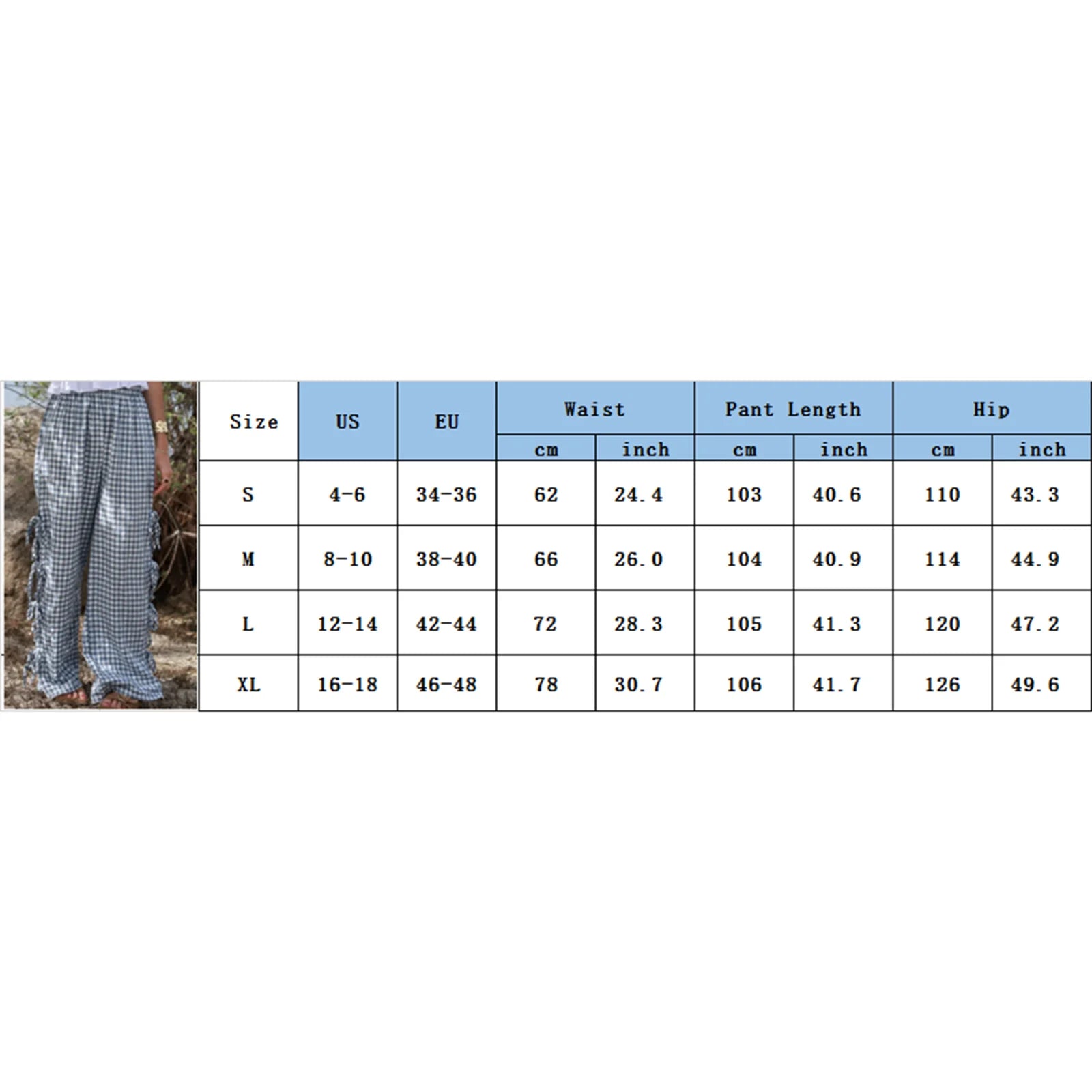 Plaid Wide Leg Pants With Side Tie Hollow Out Detail Loose Fit Trousers