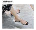 Crystal Rhinestone Clear Strap Sandals With Low Heel