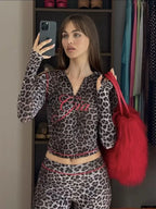 Two Piece Slim Fit Letter Print Hooded Zipper Jacket And Pants Set Open Thread Design