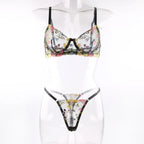Floral Sheer Embroidery Lingerie Set With Underwire Push Up Bra And Panty Two Piece