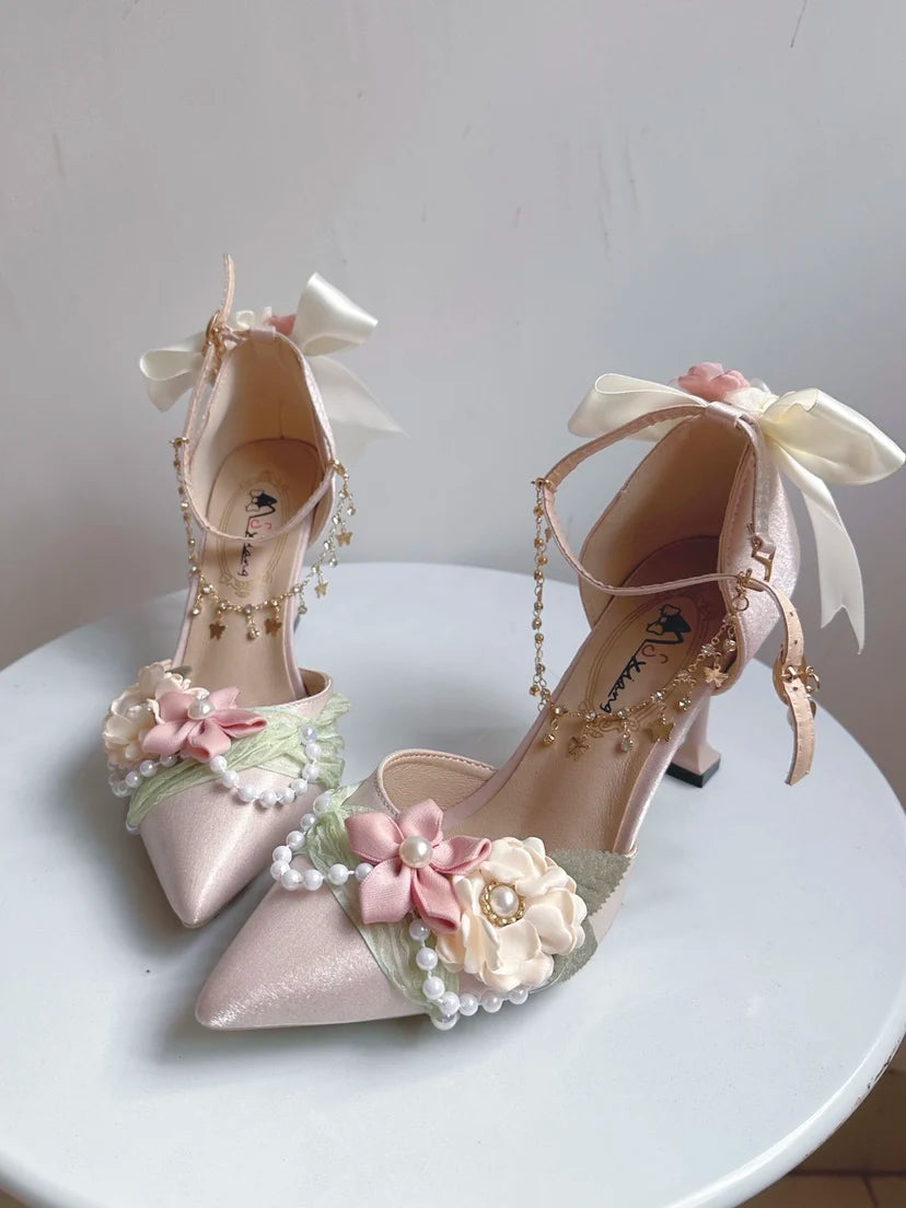 Sweet Lolita Heels With Pointed Toe For Tea Party Wedding Fairy Style High Heel Shoes