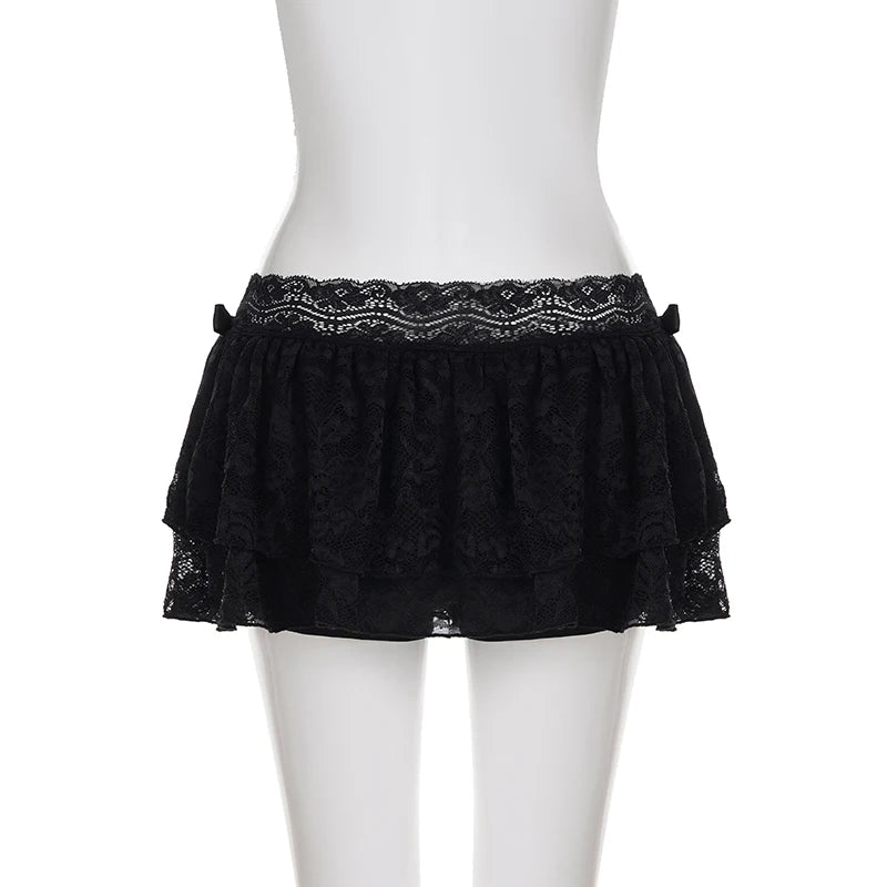 Lace A-Line Mini Skirt With Built-In Shorts Sleek Low-Waisted