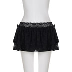 Lace A-Line Mini Skirt With Built-In Shorts Sleek Low-Waisted