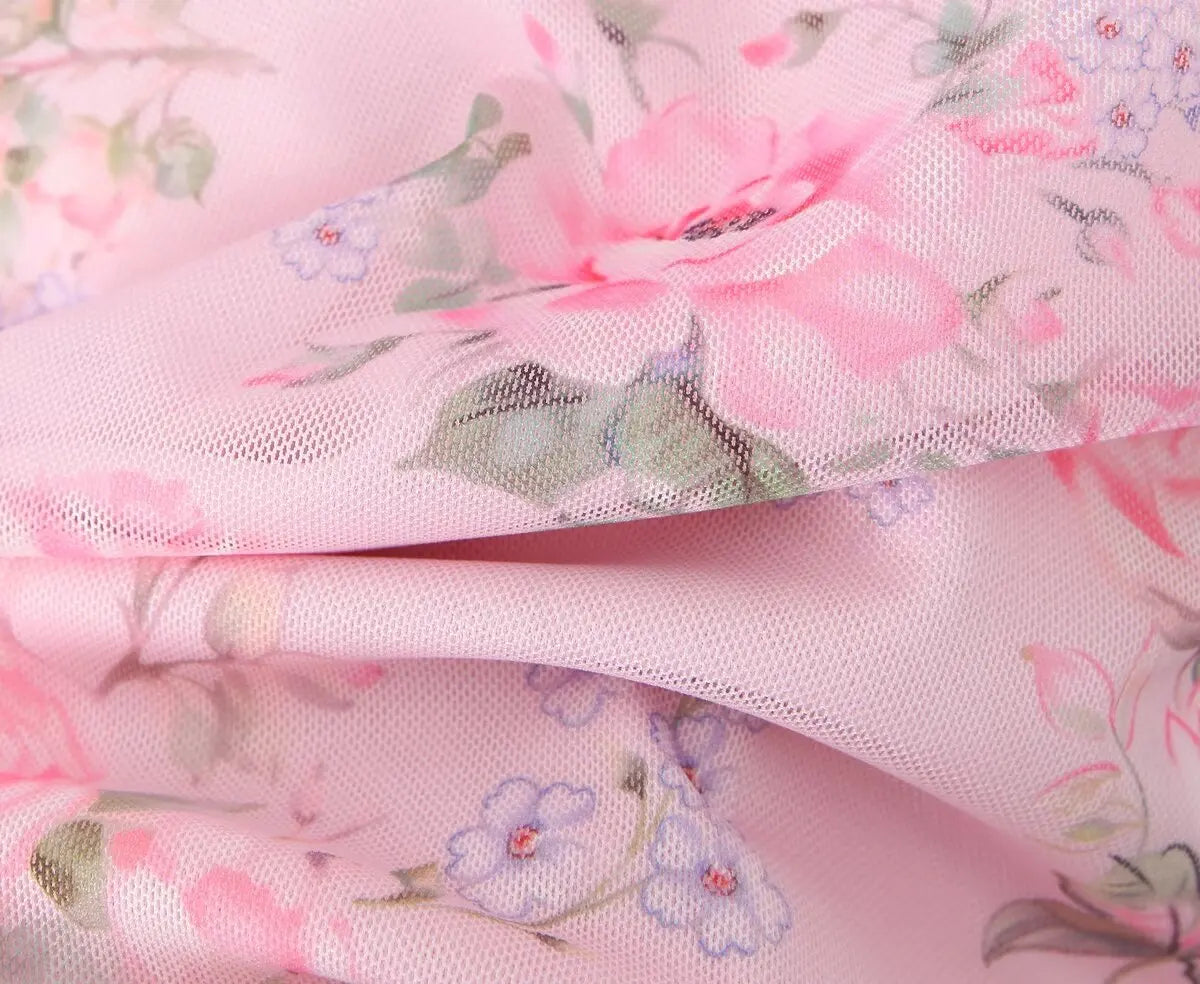 Vintage Pink Floral Print Mini Sexy Women's Dress