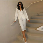 Sleek Blazer Capri Set For Women V Neck Jacket With Matching Pants