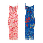 Retro Floral Lace Up Backless Maxi Dress