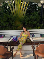 Floral Backless Halter Neck two piece Crop Top And Capris Set