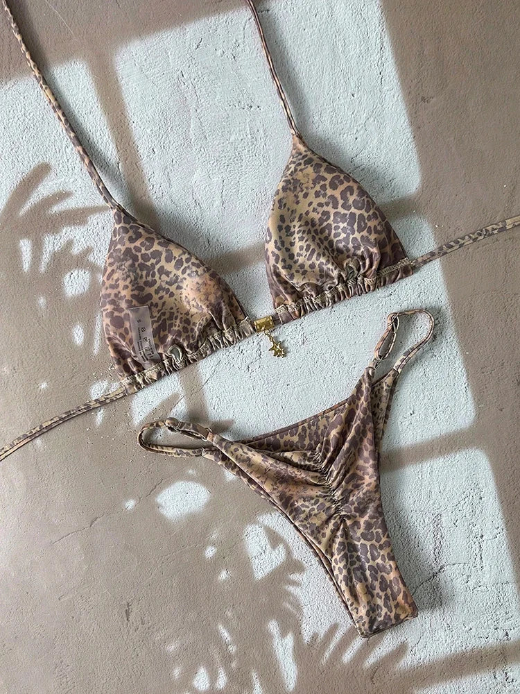 Flirty Leopard Print Push Up Bikini Set