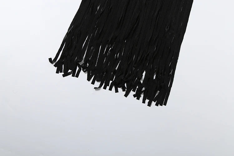 Velvet Halter Turtleneck Backless Mini Dress With Ruched Patchwork Tassel Hem