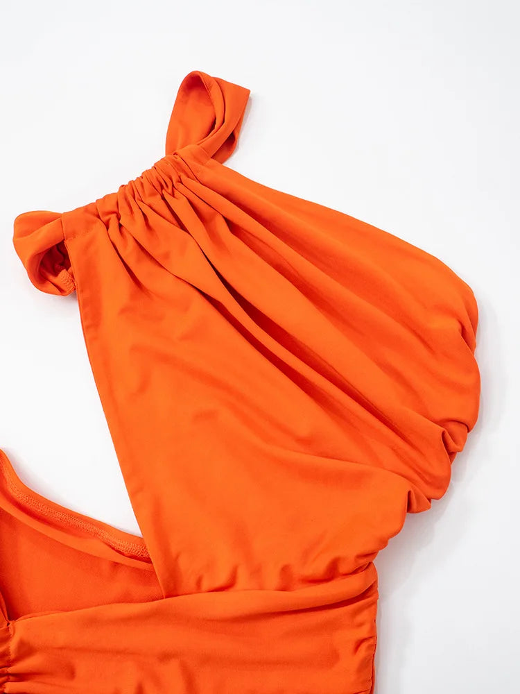 One Shoulder Backless Hollow Dress With Irregular Pleats And Tassel Patchwork