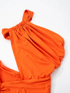 One Shoulder Backless Hollow Dress With Irregular Pleats And Tassel Patchwork