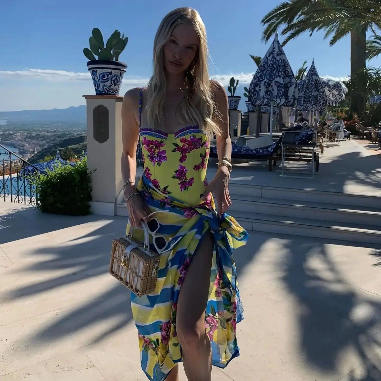 Playful Print Underwire One Piece Swimsuit With Skirt For Beach Summer Fun