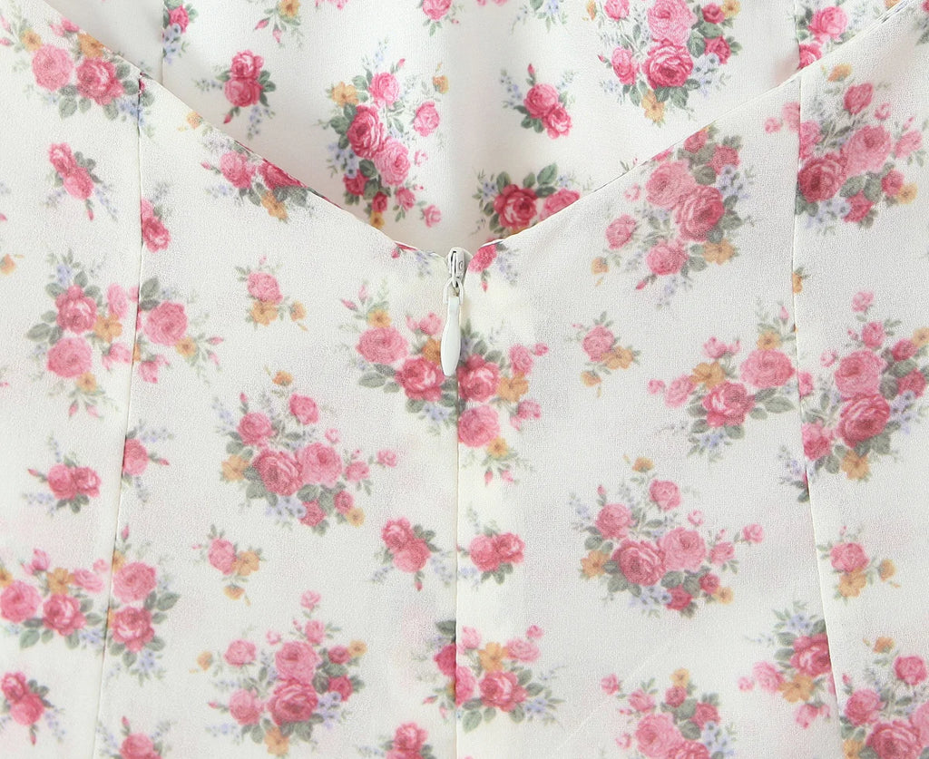 Floral Print Women Sexy Hollow Out Backless A-line Sling Mini Dress