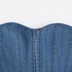 Off Shoulder Denim Corset Tank Top With Lace Up Back Hollow Detail Slim Bustier Camisole