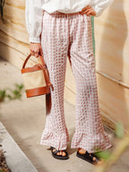 Fashion Women’s Y2k Plaid Wide Leg Pants Gingham Ruffled Hem Elastic Waistband Loose Casual Trousers