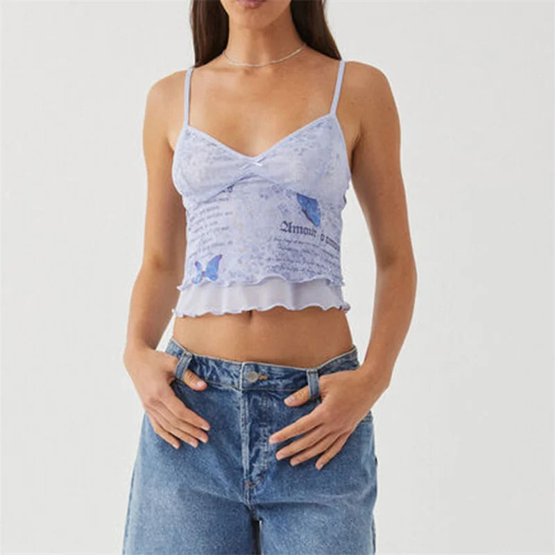 Tie Dye Butterfly Print Spaghetti Strap Cami Top Sleeveless
