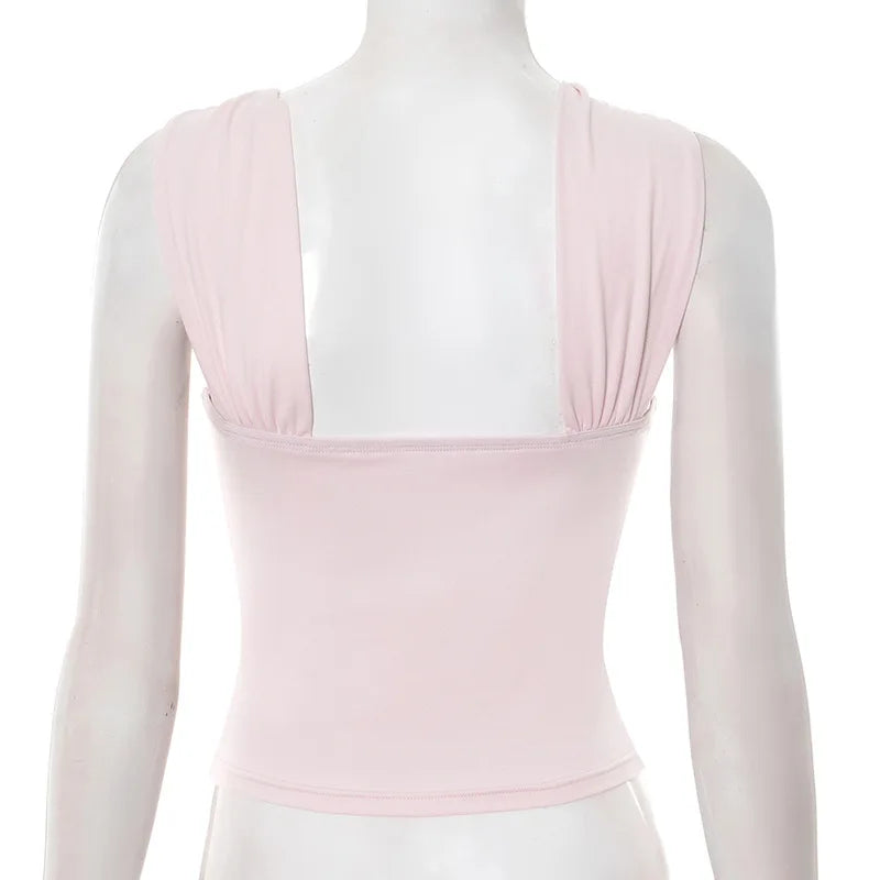Backless Cropped Tank Top For Summer Women With Metal Ring Detail Sleeveless Vest