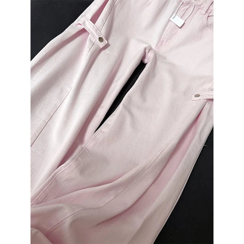 Retro High Waist Wide Leg Denim Cotton Jeans For Women