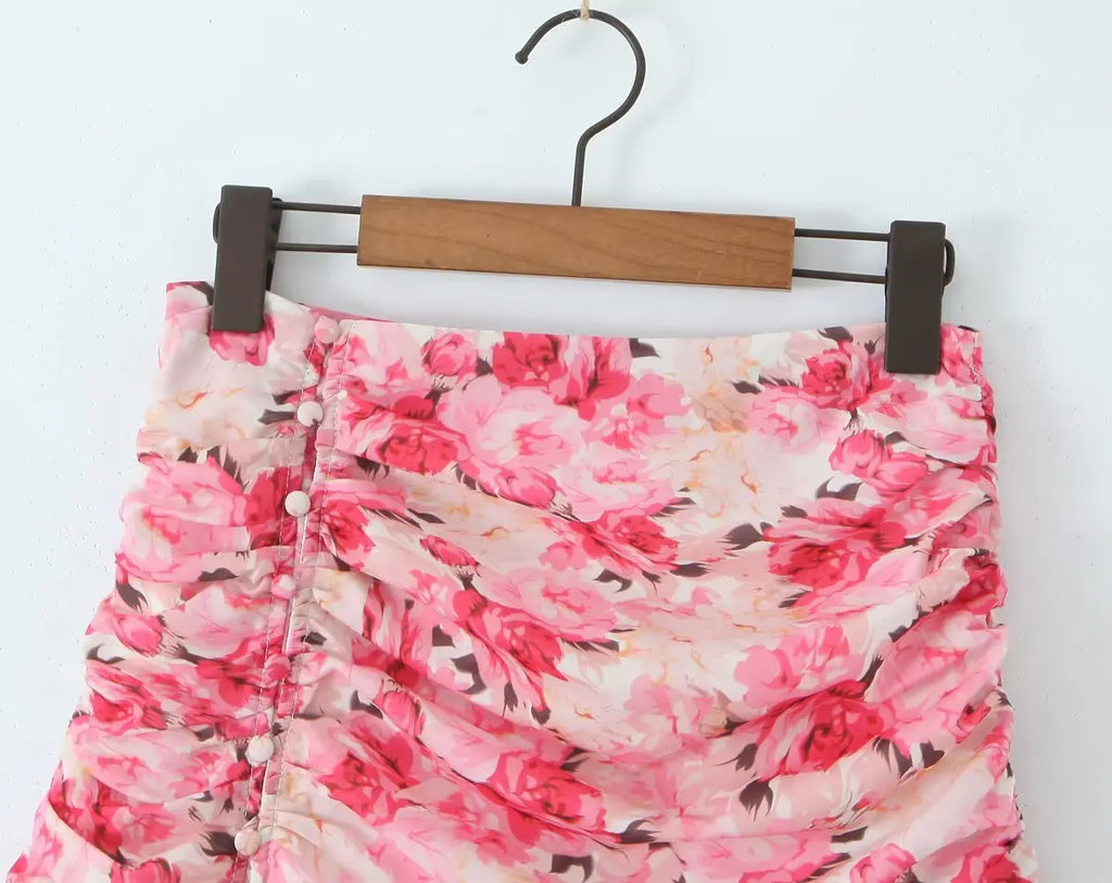 Boho Floral Print 2 Pieces Skirts Set Holiday Summer Women Sexy Backless Halter Top + Mini Skirt