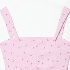 Pink Printed Pleated Backless Zipper Tops Vintage Straps Square Collar Camis Top