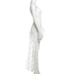 Gothic Fairycore Lace A Line Dress With Flare Sleeves And Square Neck