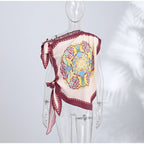 Boho Floral One Shoulder Camisole Tank Top With Asymmetrical Hem