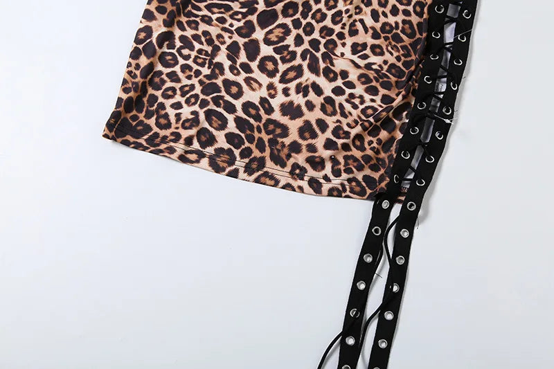 Leopard Print Off-Shoulder Backless Patchwork Dress For Women