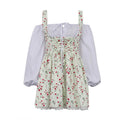 Floral Patchwork Mini Dress With Off Shoulder Square Collar Two Piece Look A Line